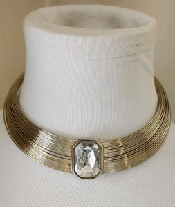 Collana girocollo vintage con strass in filo tono oro - Foto 1 di 9