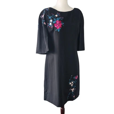 NEW Review womens embroidered cape dress floral size 12 black evening event $299 - image 1 of 4