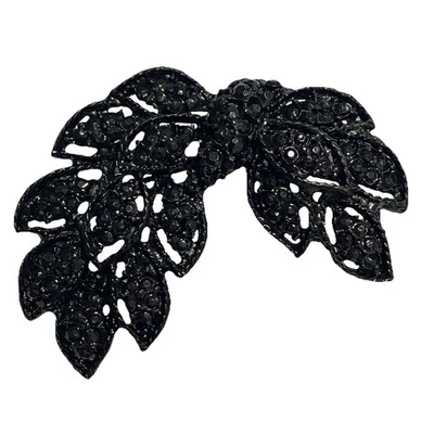 Винтажная брошь граненый камень черный японские листья 2,25 дюйма длиной - Изображение 1 из 4