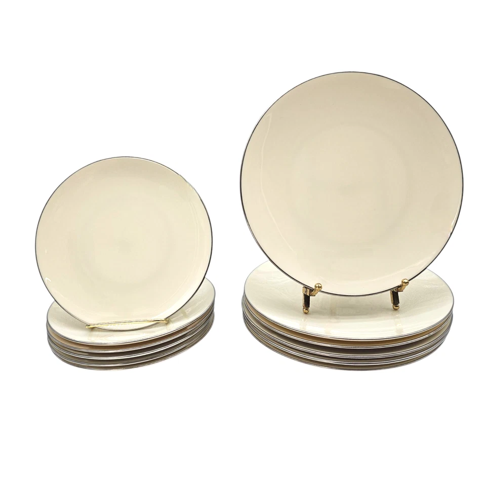 VTG Lenox Olympia Platinum Bread &Salad Plates Ivory Tone USA Set Of 12 8" - Image 1 of 4