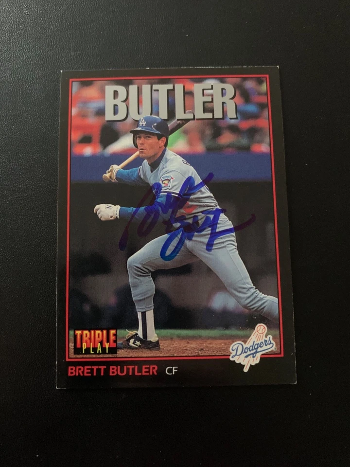 Brett Butler Signed 1993 Triple Play #136 Card Los Angeles Dodgers Autograph COA - Image 1 of 1