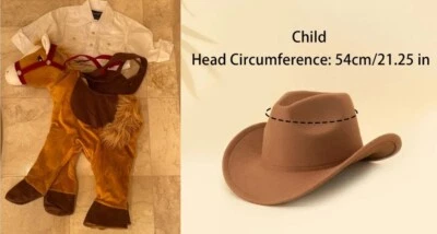 EUC 3D POTTERY BARN KIDS 3T HORSE COSTUME/MATCHING WRANGLER COWBOY SHIRT/HAT — 第 1/4 张图片