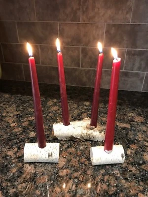 Three (3) White Birch Wood Taper Candle Holders~Candles Not Included - Image 1 of 4