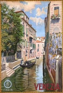 Vintage Illustrated Travel Poster CANVAS PRINT Venezia canal Italy 24"X18" - Picture 1 of 1
