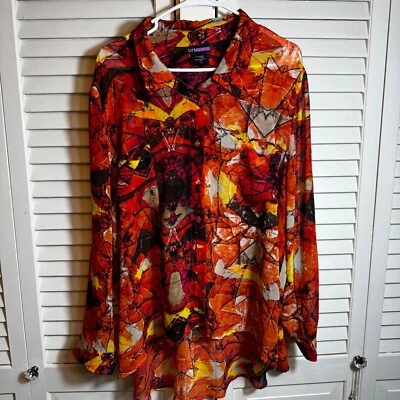 BLUSA LYS PLUS SIZE COLORIDA PURA ARTÍSTICA BOTÃO PARA CIMA HI LOW ROLL TAB - Imagem 1 de 4