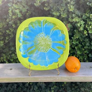 2005 Andy Warhol Flower 11" Melamine Blue Green Square Dinner Size Plate Vintage - Picture 1 of 4