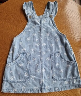 girls 4-5 years floral frill denim dress dungaree skirt pinafore clothes next d - Image 1 of 4