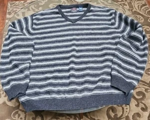 Chaps Ralph Lauren Men's Cotton Gray Stiped V-Neck Winter Sweater XXL / TTG - Picture 1 of 6