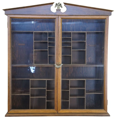 Antique Walnut George III Open Pediment Wall Curio Cabinet Federal Eagle Shelf Cover