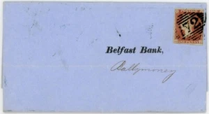 GB QV PENNY RED IMPERF on COVER 4 MARGIN GI IRELAND DERRY to BALLYMONEY 1851 - Picture 1 of 5