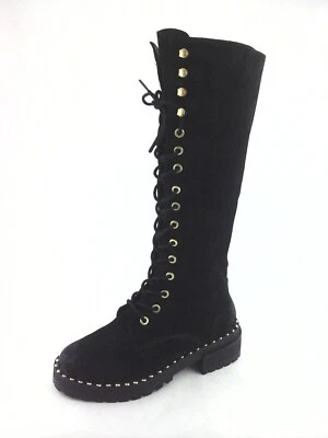 JEFFREY CAMPBELL Tall Combat Boots Black Suede w Studs Womens US 6 EU 36 $250 - Image 1 of 4