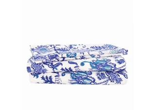 Roller Rabbit $268 Amanda Sheet 4 Pieces Set King Blue 100% Cotton NEW - Picture 1 of 4