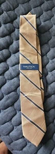 NAUTICA 100% Silk Men's Tie new with tags NWT = Copper & Blue stripes striped - Picture 1 of 4