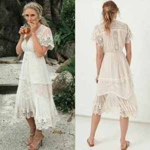 Spell & The Gypsy Maggie Gown S Lace Midi Dress Boho Bridal Maternity RARE - Picture 1 of 10