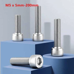 Cap Head Screws Hex Socket Allen Key Bolts A2 Stainless DIN 912 M5 x 5mm-200mm - Picture 1 of 9