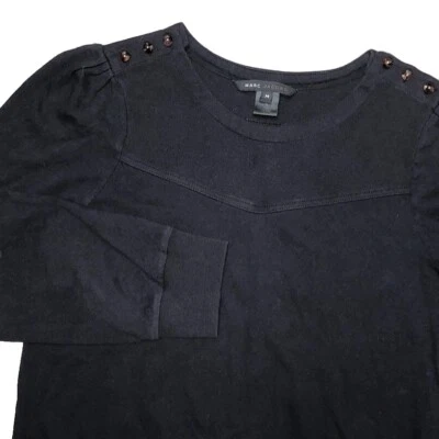 Marc Jacobs Mujer’s M Top Botones Hombro Manga Abullonada Sweetheart Yugo Negro Foto 1 de 4