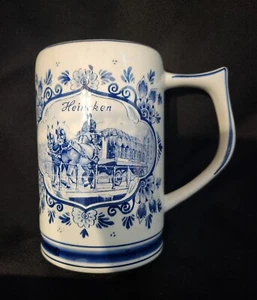 Delft Blue Heineken Beer Stein Made in Holland Painted Horse Wagon & Windmill - Picture 1 of 4