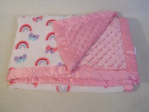 Parents Choice pink & white baby blanket Rainbows Butterflys Minky Dots 30" x 40 - Picture 1 of 4