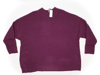 Dressbarn Womens Crew Neck Sweater 3X Plus Solid Plum Purple Ribbed  Knit  - Image 1 of 3