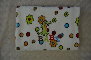 Northpoint Alligator Baby Blanket White Green Orange Flowers Polka Dots Circles - Picture 1 of 6