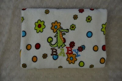Northpoint Alligator Baby Blanket White Green Orange Flowers Polka Dots Circles - Image 1 of 4