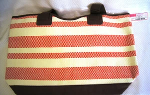 Thirty-One -Coral Stripe (Retired) - Euro Straw Tote - Picture 1 of 7
