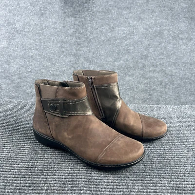 Clarks Cora Tropic Boots Womens 10M Brown Leather Comfort Wedge Chelsea Bootie - Image 1 of 4