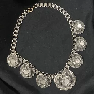 Antique Victorian Etched Stamped Silver Tone Book Chain Art Deco 16” Necklace - Picture 1 of 6