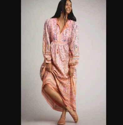 New M Farm Rio x Anthropologie long-sleeve pink floral printed maxi dress - Image 1 of 4