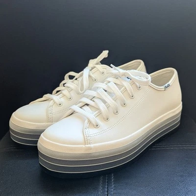 Keds Triple Kick Blue Rainbow Stripe Platform White Leather Lace Up Sneakers - Image 1 of 4