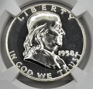 1958 Franklin Half Dollar PP 68 NGC PR68 PF68 Spiegelähnliche Oberflächen! Silber - Bild 1 von 6