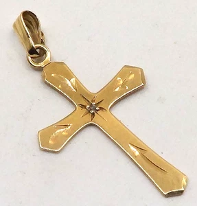 BEAUTIFUL SOLID 14K YELLOW GOLD CROSS WITH A DIAMOND   CHARM / PENDANT - Picture 1 of 6