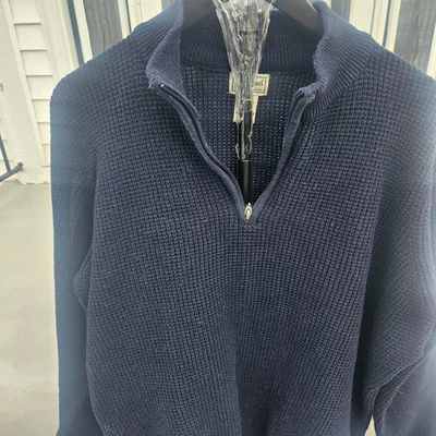 LL Bean Sweater Mens Large 1/4 Zip sweater  Cotton Cashmere Navy sz Large-tall - Image 1 of 4
