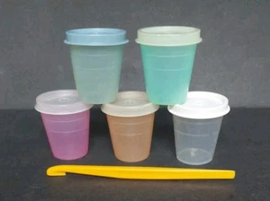 Tupperware Vtg Mini 2 oz Midget Containers Set 5 of Cups #101 w/ Lids & Peeler - Picture 1 of 5