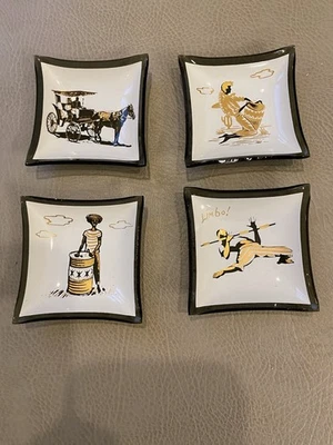 Bandeja de platos de baratija con estampado africano miniatura negra y dorada moderna de mediados de siglo Foto 1 de 4