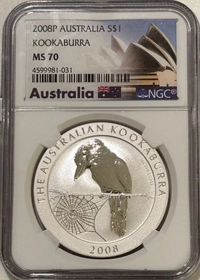 2008 P Australia Kookaburra Silver Dollar NGC MS70 300k Minted/Tough in MS70 - Image 1 of 4