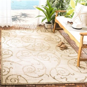 Courtyard Collection Area Rug - 9' x 12', Natural & Brown, Scroll Design, Non... - Picture 1 of 4