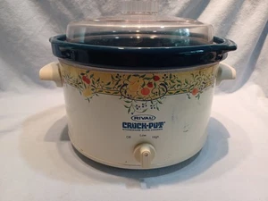 Vtg Rival Crock Pot Slow Cooker 5Qt With Lid 10” Fruit Decor White Blue Bowl - Picture 1 of 17