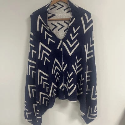 Poncho Duluth Trading Mujer Talla Única Reversible Azul Gris Geométrico Lana Cachemira Foto 1 de 4