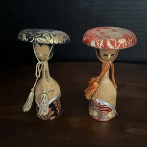 Japanische Kokeshi Holz Puppe 2er Set Vintage signiert Paar Vintage Paar 3,75 Zoll - Bild 1 von 5