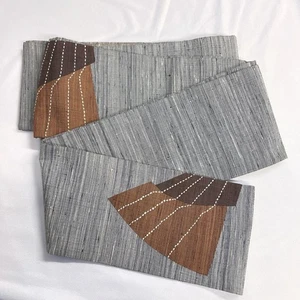 Medio ancho Obi Pure Silk Tsumugi Sashiko rayas horizontales Denim Color (K1209) - Imagen 1 de 7