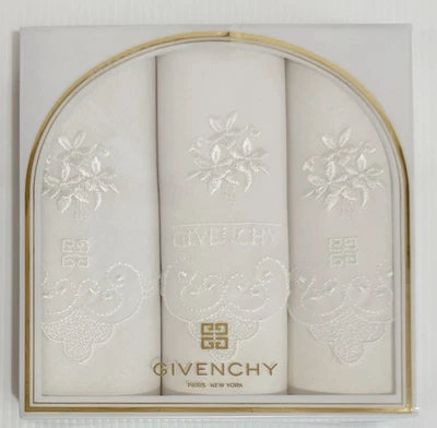 Vintage  Givenchy Boxed Set of Three Hankies Never Used Embroidered 100% Cotton - Image 1 of 4