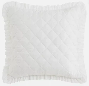 Armoire Collection White & Ruffle Trim 26" x 26" Poly Quilted Euro Pillow Sham - Picture 1 of 7