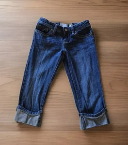 Old Navy Cropped Blue Jeans Girls Sz 10 Cotton Capri Pants Med Wash Adjustable - Picture 1 of 15
