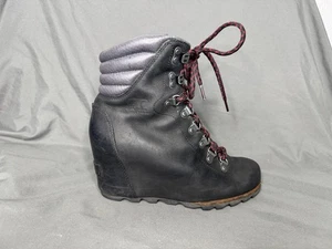 Stivaletti invernali Sorel donna Conquest zeppa pelle nera stringati taglia 7 - Foto 1 di 9