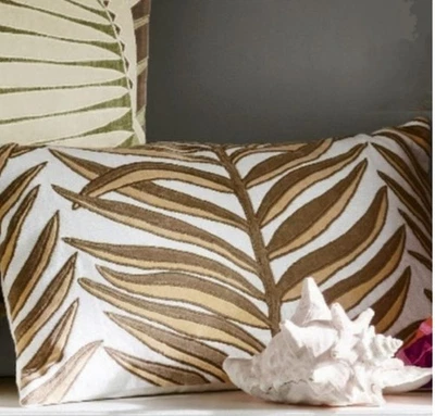 Williams Sonoma Home Velvet Vine Linen Applique Lumbar Pillow 14x22 - Image 1 of 4