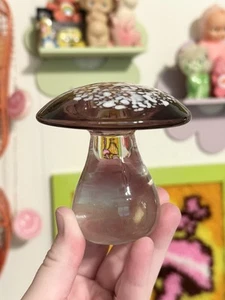 Vintage Murano Art Glass Italian Purple Clear Mushroom Figurine Paperweight - Picture 1 of 3