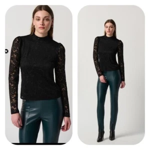 Joseph Ribkoff Black Lace Fitted Top With Long Fittted Sleeves Size 8 NWT - Picture 1 of 12