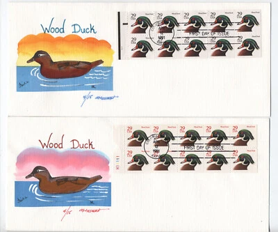 1991 wood duck booklets FDC hand painted ML Lissman cachets [y9384 - Image 1 of 3
