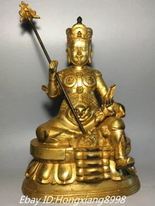 10'' Old Tibet Buddhism Pure Bronze Gilt Yellow Jambhala Mouse Buddha Statue - Picture 1 of 9